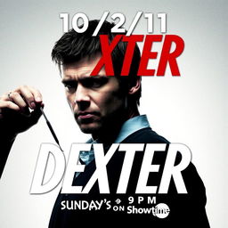 A promotional poster for the TV show Dexter, featuring the text 'Dexter, 10/2/11, Sundays 9pm on Showtime'
