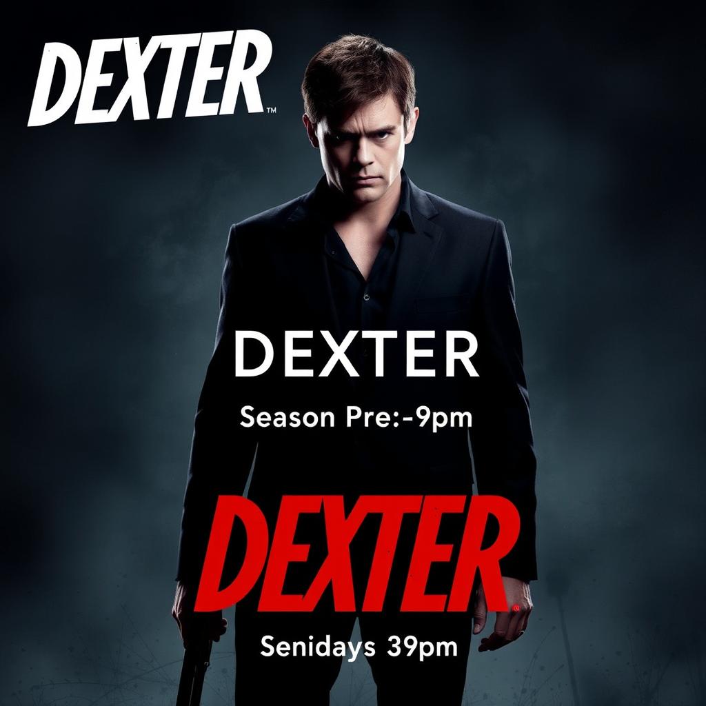 Create a promotional image for the season premiere of the TV show Dexter