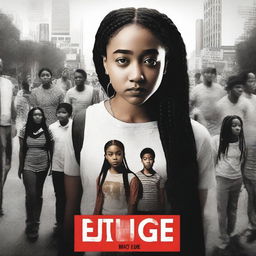 Create a movie poster for 'The Hate U Give' featuring a full-body image of 16-year-old Starr, played by Amandla Stenberg, who has long braids and a serious expression, in the front