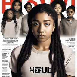 Create a movie poster for 'The Hate U Give' featuring a full-body image of 16-year-old Starr, played by Amandla Stenberg, who has long braids and a serious expression, in the front