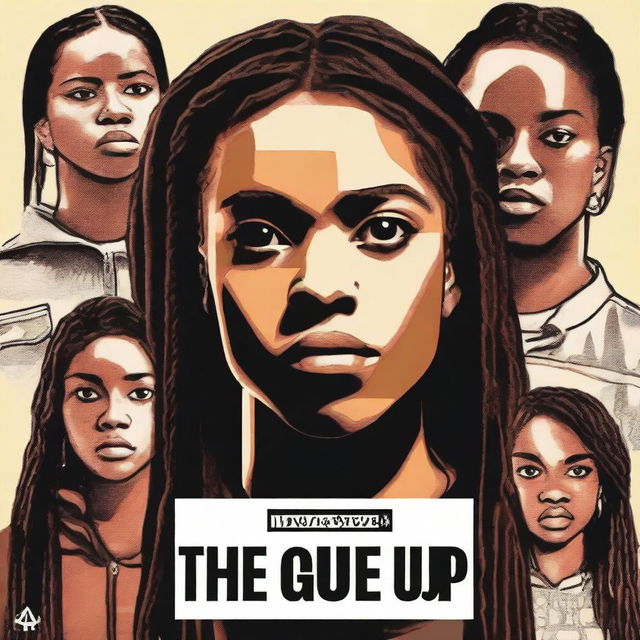 Create a movie poster for 'The Hate U Give' featuring 17-year-old Starr with long braids and a serious expression in the front