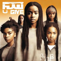 Create a movie poster for 'The Hate U Give' featuring 17-year-old Starr with long braids and a serious expression in the front