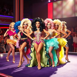 A vibrant and glamorous scene inspired by MTV's RuPaul's Drag Race