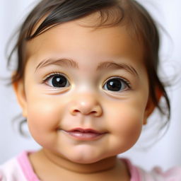 A close-up image of a baby girl's face, capturing her innocent and adorable expression