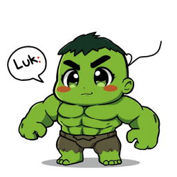 A kawaii anime-style depiction of The Hulk, featuring big, sparkling eyes, a cute expression, and a chibi-like appearance