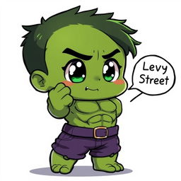 A kawaii anime-style depiction of The Hulk, featuring big, sparkling eyes, a cute expression, and a chibi-like appearance