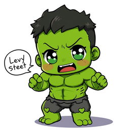 A kawaii anime-style depiction of The Hulk, featuring big, sparkling eyes, a cute expression, and a chibi-like appearance