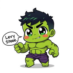 A kawaii anime-style depiction of The Hulk, featuring big, sparkling eyes, a cute expression, and a chibi-like appearance