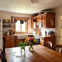 A cozy kitchen scene with a warm and inviting atmosphere