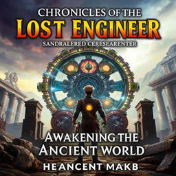 A captivating book cover titled 'Chronicles of the Lost Engineer: Awakening the Ancient World