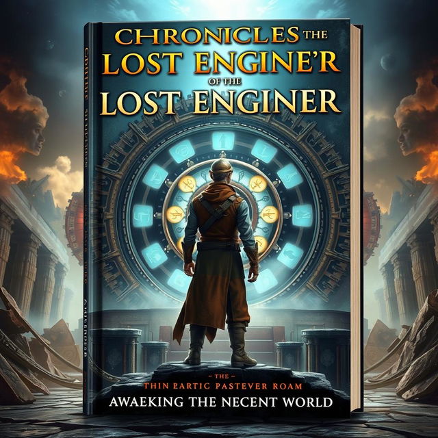 A captivating book cover titled 'Chronicles of the Lost Engineer: Awakening the Ancient World