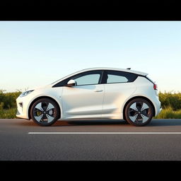 Create a simple, white electric car on a road