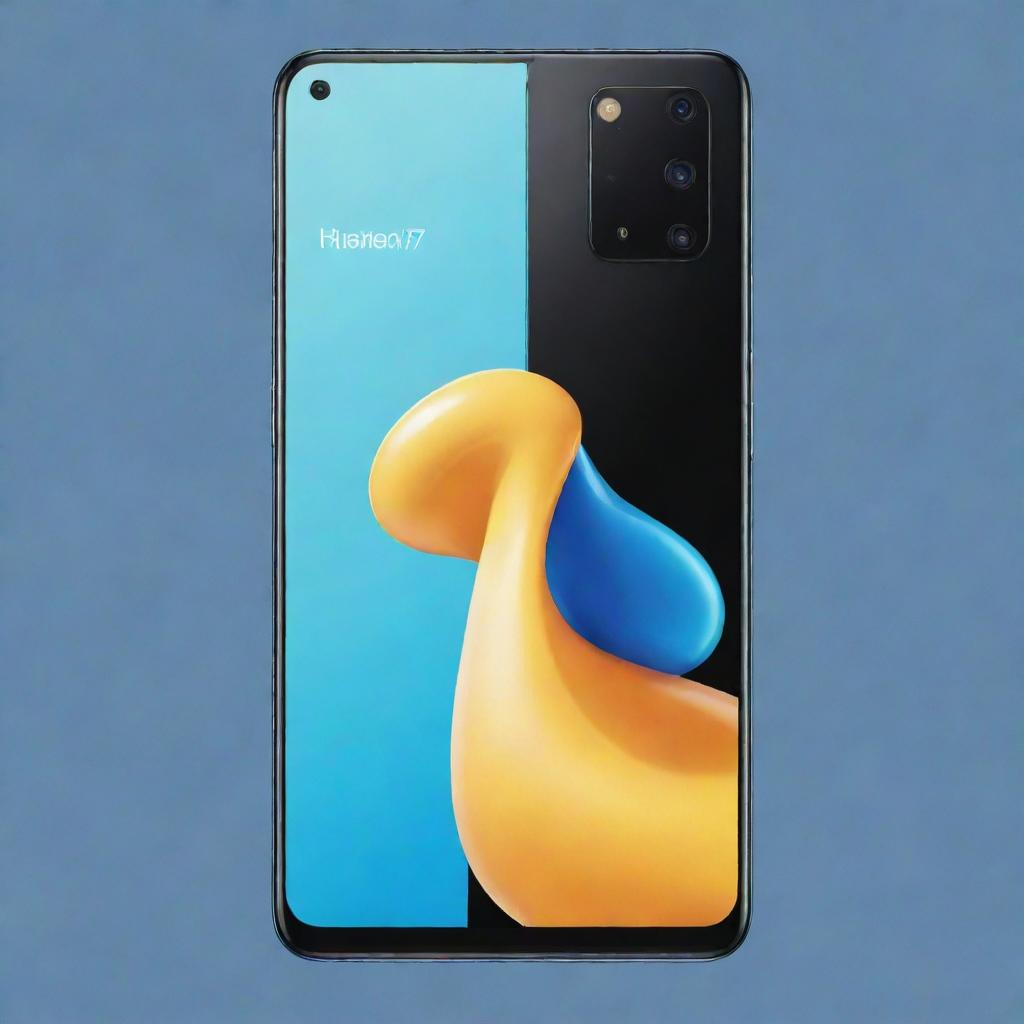 An artful propaganda poster of the Realme 7 smartphone, displaying not only the device but also its main features in descriptive text. The poster should have a dynamic and riveting design.