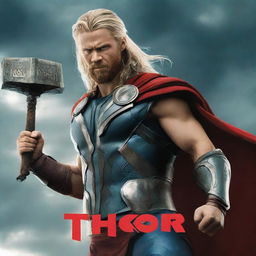 Marvel Studios' Thor, standing heroically with his hammer Mjolnir, ready for battle