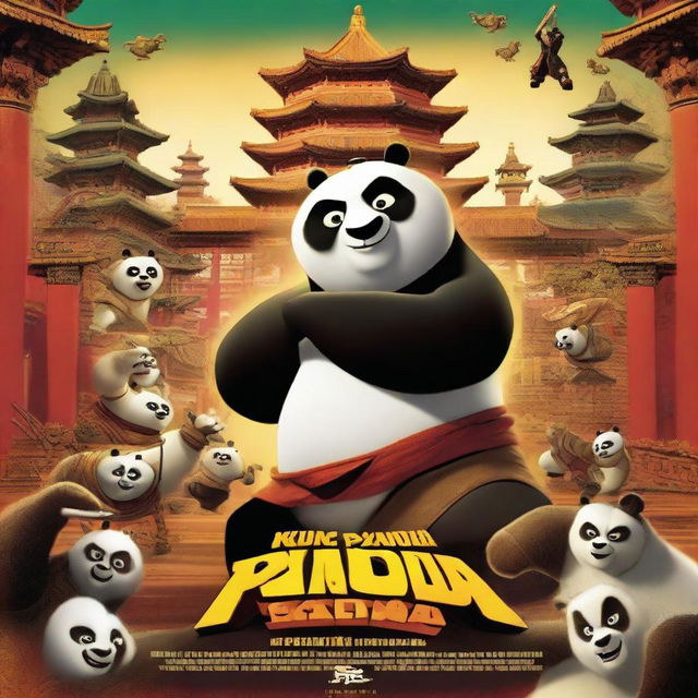 A vibrant and action-packed movie poster for Kung Fu Panda 2, featuring the main characters in dynamic poses with a backdrop of ancient Chinese architecture