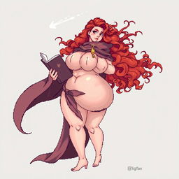 A pixel art drawing featuring a full-figured woman with large breasts and buttocks