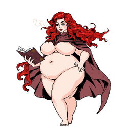 A pixel art drawing featuring a full-figured woman with large breasts and buttocks