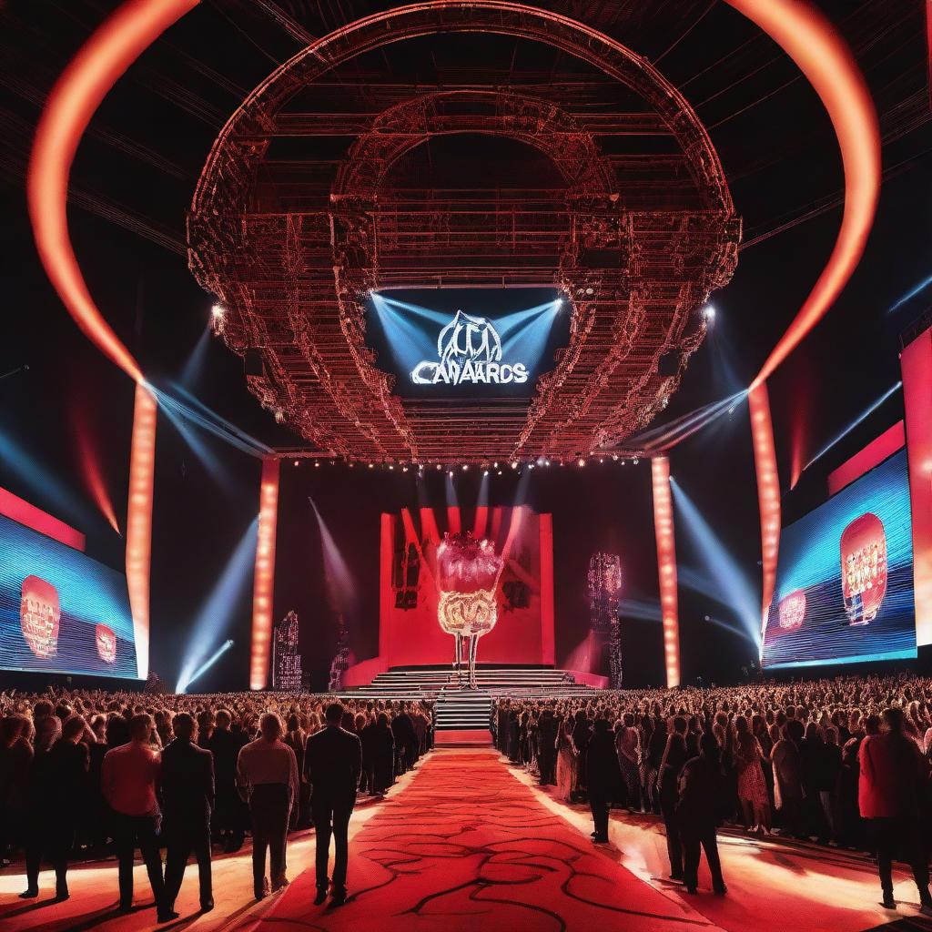 A vibrant and glamorous scene depicting the ACM Awards 2019