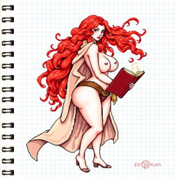 A pixel art drawing featuring a woman with large breasts and buttocks