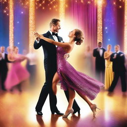 A vibrant and elegant ballroom scene inspired by the show 'Dancing with the Stars'