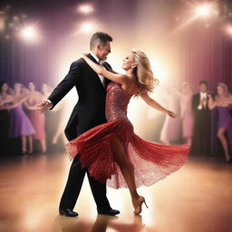 A vibrant and elegant ballroom scene inspired by the show 'Dancing with the Stars'