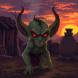 Create a character with the appearance of a goblin but with a malevolent and sinister look