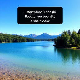 A scenic landscape featuring a peaceful lake surrounded by lush green trees and mountains in the distance under a clear blue sky