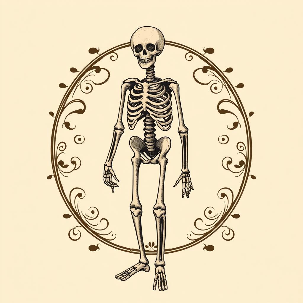 A vintage Victorian Halloween clip art featuring a skeleton