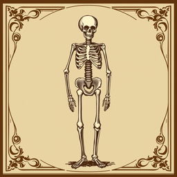 A vintage Victorian Halloween clip art featuring a skeleton