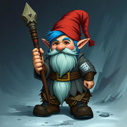 Create an epic Dungeons & Dragons gnome character with blue hair and sideburns, but no moustache or beard