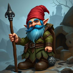 Create an epic Dungeons & Dragons gnome character with blue hair and sideburns, but no moustache or beard