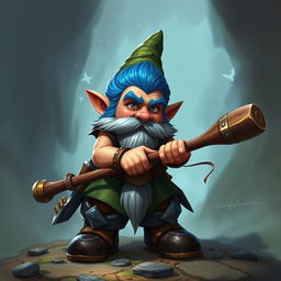 Create a World of Warcraft gnome character with blue hair and sideburns