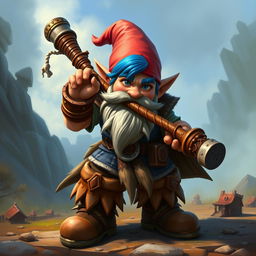 Create a World of Warcraft gnome character with blue hair and sideburns