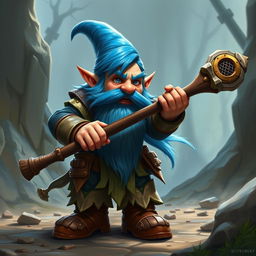 Create a World of Warcraft gnome character with blue hair and sideburns