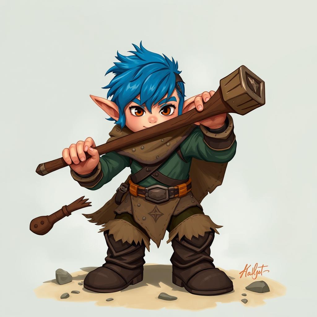 Create a Dungeons & Dragons halfling character with blue hair and sideburns