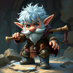 Create a Dungeons & Dragons halfling character with ice blue hair and beard mutton chops