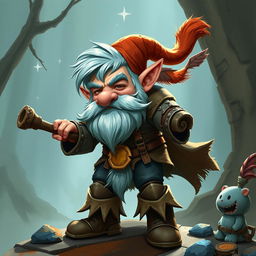 Create a Dungeons & Dragons halfling character with ice blue hair and beard mutton chops