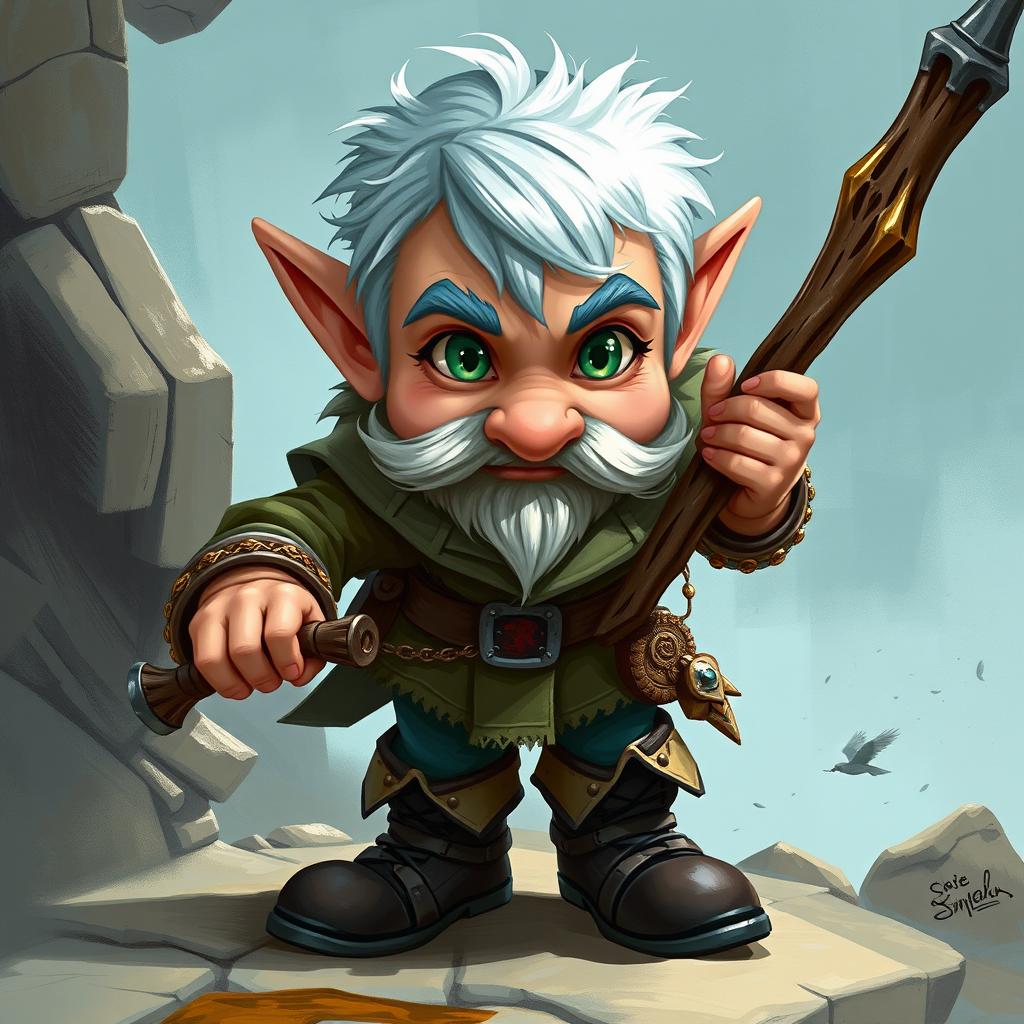 Create a Dungeons & Dragons halfling character with ice blue hair, sideburn mutton chops, and green eyes