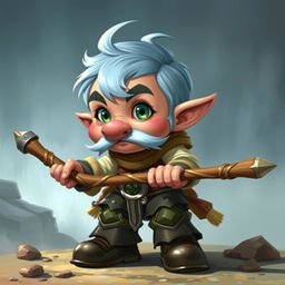 Create a Dungeons & Dragons halfling character with ice blue hair, sideburn mutton chops, and green eyes