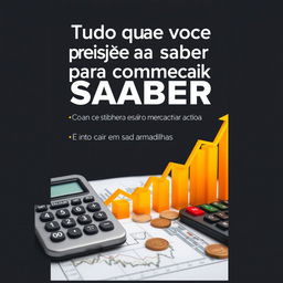 Uma capa de livro profissional e informativa com o título 'Tudo que você precisa saber para começar no mercado financeiro e não cair em armadilhas'