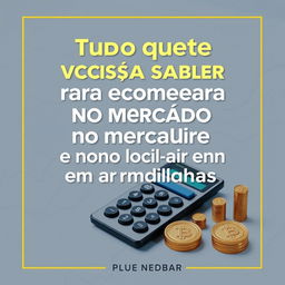 Uma capa de livro profissional e informativa com o título 'Tudo que você precisa saber para começar no mercado financeiro e não cair em armadilhas'