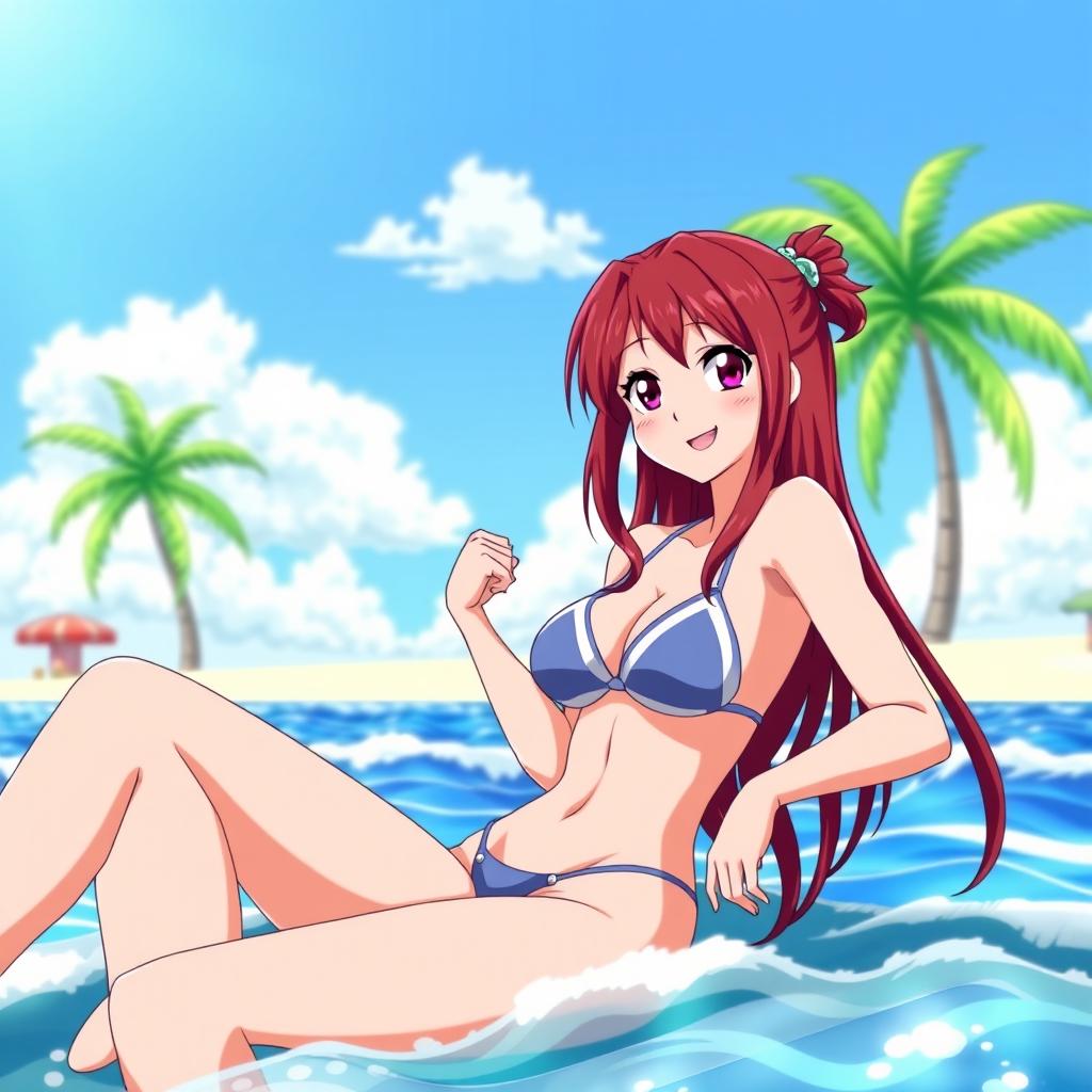 Erza Scarlet from Fairy Tail enjoying a summer day at the beach