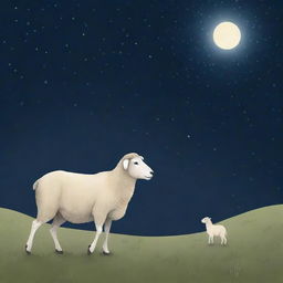 Illustration of the Biblical parable of the Lost Sheep. One shepherd searching in the wilderness for a single stray sheep, under a starlit night sky.