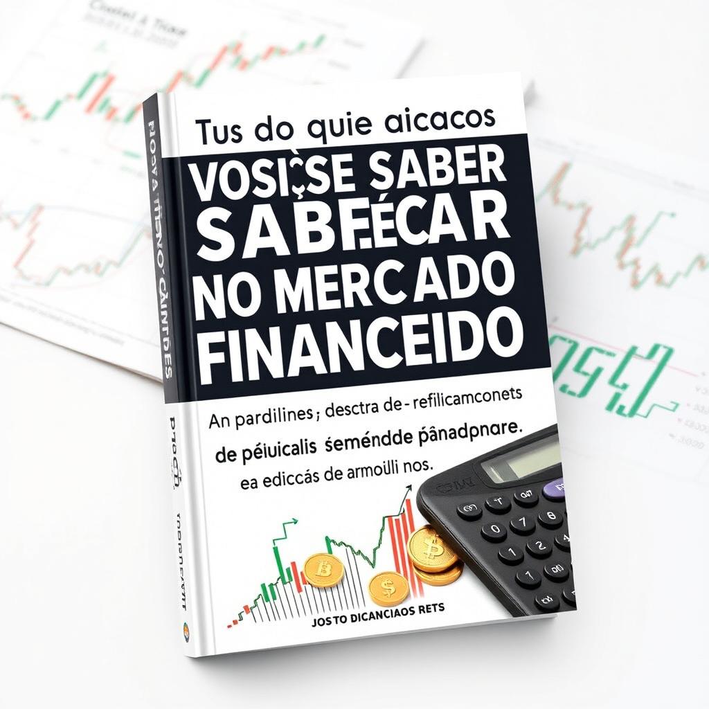 Uma capa de livro profissional e informativa com o título 'Tudo que você precisa saber para começar no mercado financeiro e não cair em armadilhas'