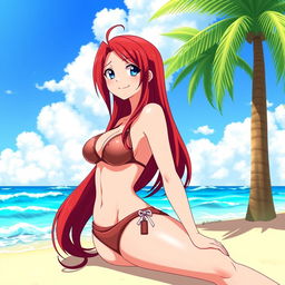 Erza Scarlet from Fairy Tail enjoying a summer day at the beach