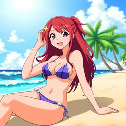 Erza Scarlet from Fairy Tail enjoying a summer day at the beach