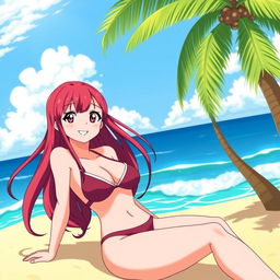 Erza Scarlet from Fairy Tail enjoying a summer day at the beach