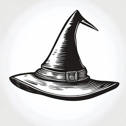 A vintage witch hat clip art sketch illustration featuring a classic pointed witch hat with a wide brim and a slightly bent tip