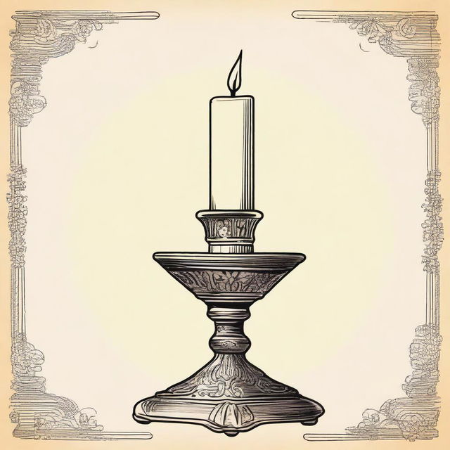 A vintage candle clip art sketch illustration featuring an ornate candle holder with a lit candle