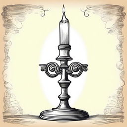 A vintage candle clip art sketch illustration featuring an ornate candle holder with a lit candle